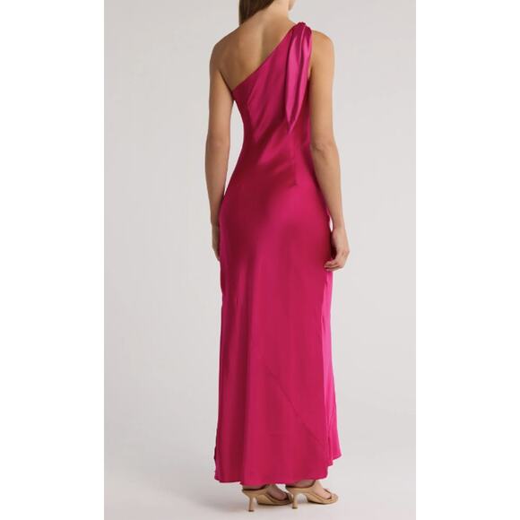 Cult Gaia Kamilla Fuchsia Pink One Shoulder Side Slit Silk Maxi Dress Size Small - Picture 2 of 8